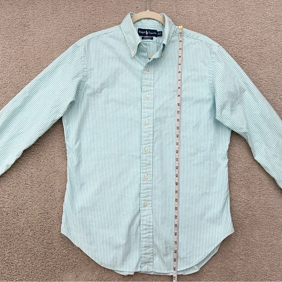 Ralph Lauren Oversized Fit Blue / Green & White Striped Button-Down Oxford Shirt - Picture 14 of 16